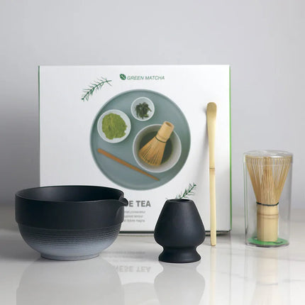 Ceramic Matcha Bowl Set with Spout Ombre Design & Bamboo Whisk | Perfect for Traditional Tea Preparation 2