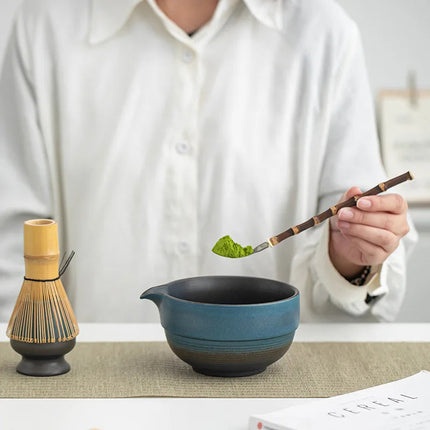 Ceramic Matcha Bowl Set with Spout Ombre Design & Bamboo Whisk | Perfect for Traditional Tea Preparation 3