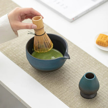Ceramic Matcha Bowl Set with Spout Ombre Design & Bamboo Whisk | Perfect for Traditional Tea Preparation 4