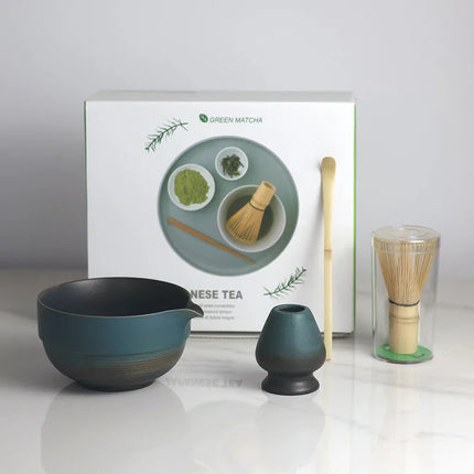 Ceramic Matcha Bowl Set with Spout Ombre Design & Bamboo Whisk | Perfect for Traditional Tea Preparation 7