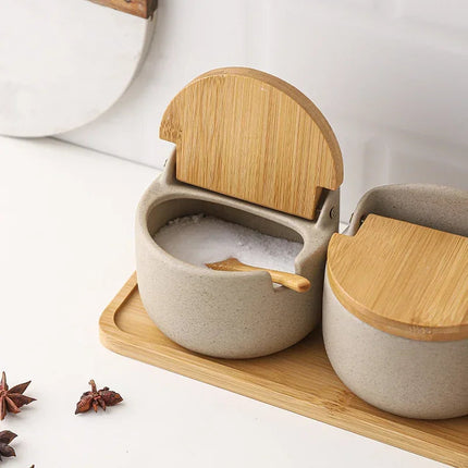 Ceramic Spice Jar with Bamboo Lid & Built-in Spoon Rest | Japanese-Style Spice Container for Tidy Cooking 3