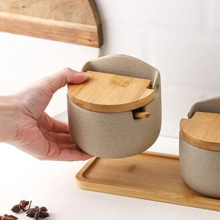 Ceramic Spice Jar with Bamboo Lid & Built-in Spoon Rest | Japanese-Style Spice Container for Tidy Cooking 4