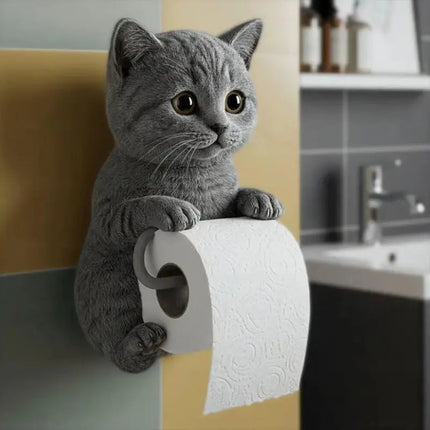 Charming Cat Toilet Paper Holder | Durable Resin Design with Easy Roll Replacement | Wall-Mounted for Organized Bathrooms 0