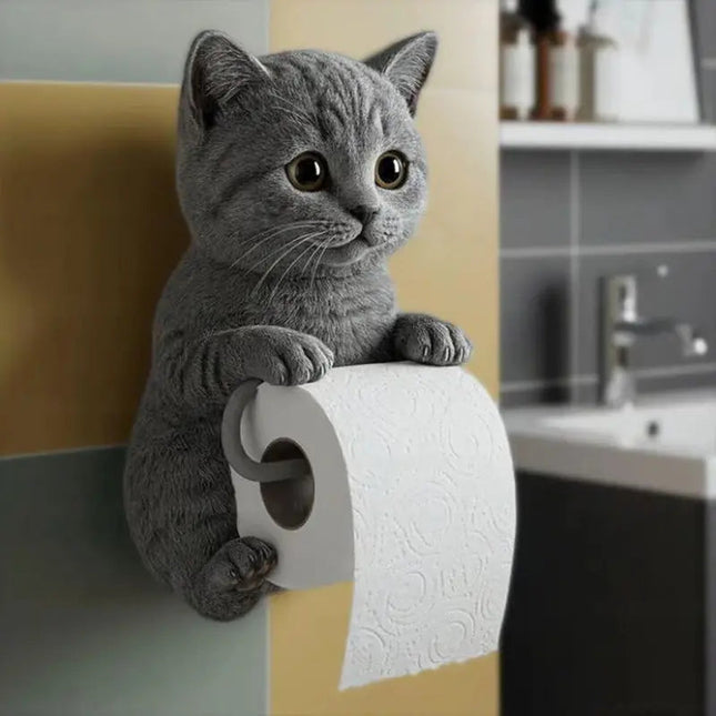 Charming Cat Toilet Paper Holder | Durable Resin Design with Easy Roll Replacement | Wall-Mounted for Organized Bathrooms 0