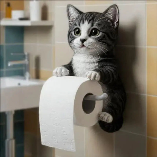 Charming Cat Toilet Paper Holder | Durable Resin Design with Easy Roll Replacement | Wall-Mounted for Organized Bathrooms 1