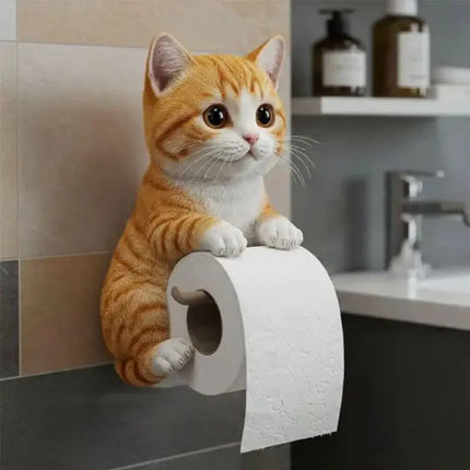 Charming Cat Toilet Paper Holder | Durable Resin Design with Easy Roll Replacement | Wall-Mounted for Organized Bathrooms 2