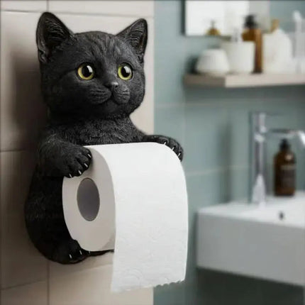 Charming Cat Toilet Paper Holder | Durable Resin Design with Easy Roll Replacement | Wall-Mounted for Organized Bathrooms 3