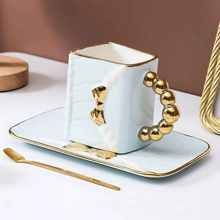 Coffee Cup with Saucer and Spoon, Handbag Shaped Ceramic Cup for Gifting – image 5