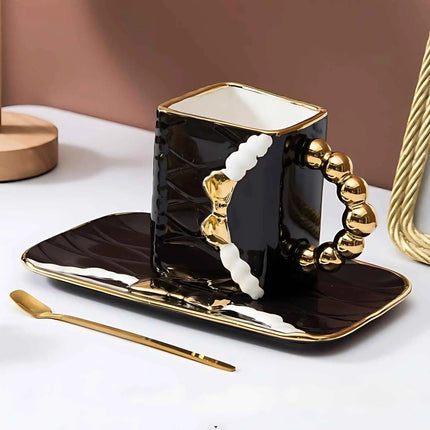 Coffee Cup with Saucer and Spoon, Teacup and Saucer with Gold Handle and Bow – image 8