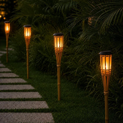 Solar Bamboo Torch with Flickering Flame Effect | Eco-Friendly Atmosphere for Gardens and Patios
