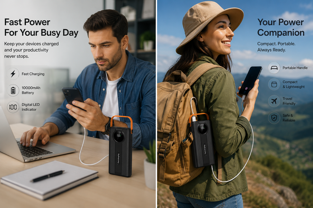 Best Power Bank | Portable Charger 10000mAh with Fast Charging, Digital LED Indicator & Compact Battery Pack for iPhone, Samsung & Android