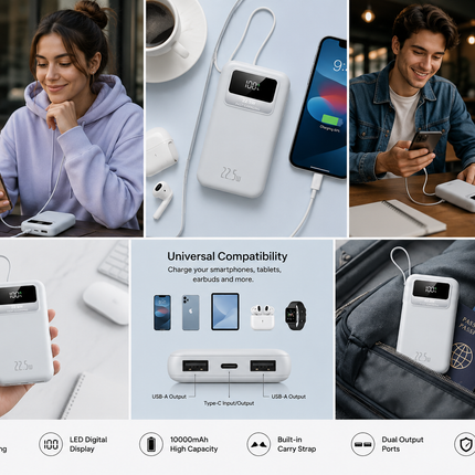 Bowlift Best Power Bank | 22.5W Fast Charging Portable Charger with LED Display | High Capacity Portable Battery Pack for iPhone, Samsung & Android
