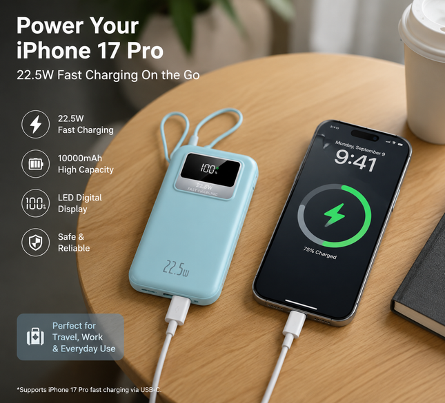 Best Power Bank | 22.5W Fast Charging Portable Charger with LED Display | High Capacity Portable Battery Pack for iPhone, Samsung & Android