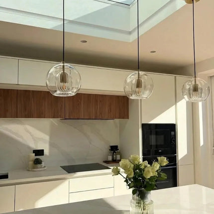 Chic Double Glass Pendant Light | Adjustable Dimming & Brass-Style Finish | Versatile Ceiling Lighting for Bright Illumination 0