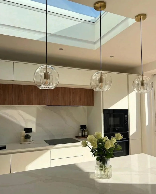 Chic Double Glass Pendant Light | Adjustable Dimming & Brass-Style Finish | Versatile Ceiling Lighting for Bright Illumination 0