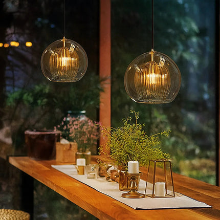 Chic Double Glass Pendant Light | Adjustable Dimming & Brass-Style Finish | Versatile Ceiling Lighting for Bright Illumination 5