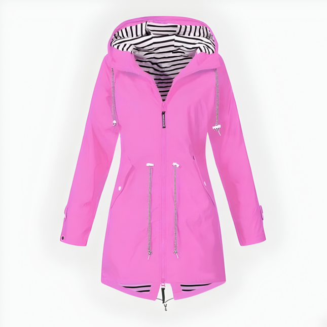 Chic Extended Raincoat | Weather-Resistant Women's Rain Jacket with Customizable Hood | Stylish Protection for All Occasions 0