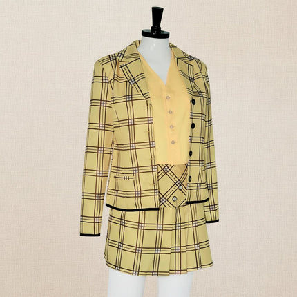 Chic Plaid Blazer Skirt Set for Women | Stylish Costume for Parties 0