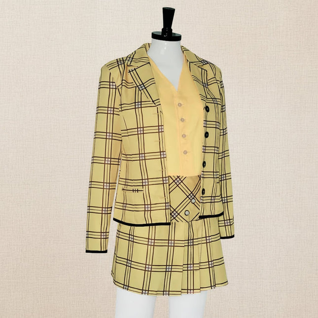 Chic Plaid Blazer Skirt Set for Women | Stylish Costume for Parties 0