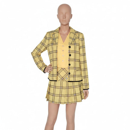 Chic Plaid Blazer Skirt Set for Women | Stylish Costume for Parties 1