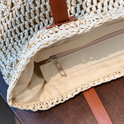 Chic Straw Tote Bag with Leather Straps | Stylish Beach Bag for Everyday Use 2