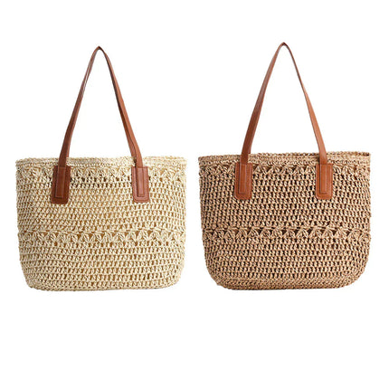Chic Straw Tote Bag with Leather Straps | Stylish Beach Bag for Everyday Use 5
