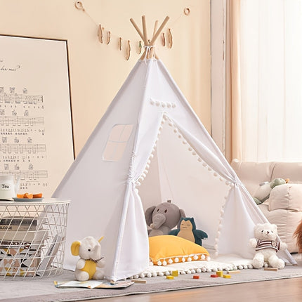 Children's Teepee Tent | Fun Cotton Play Fort with Pom-Pom Trim for Imaginative Adventures 3