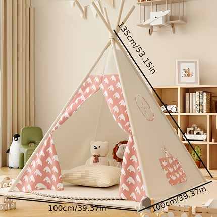 Children's Teepee Tent | Fun Cotton Play Fort with Pom-Pom Trim for Imaginative Adventures 4