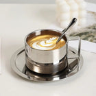 Stainless Steel Coffee Cup with Saucer, Double Wall Insulated Cup 6.8 oz