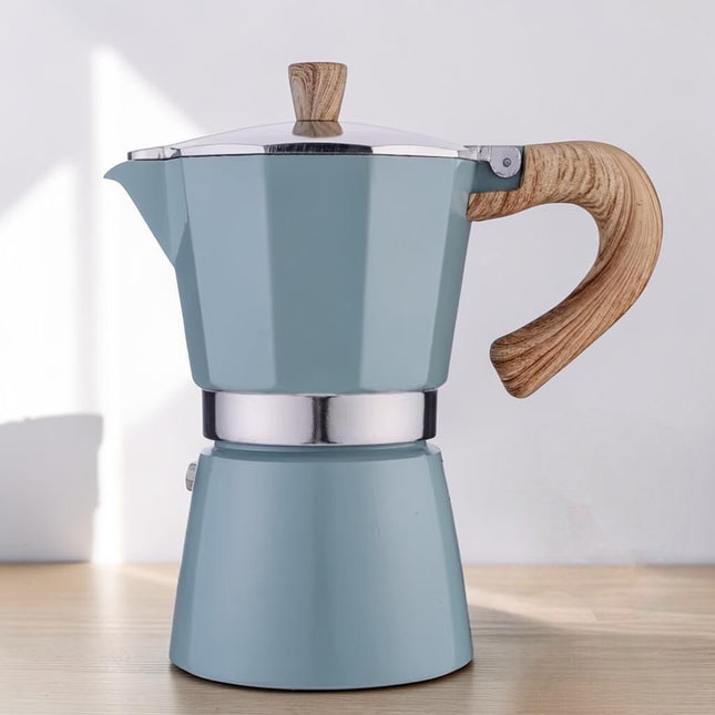 Classic Blue Aluminium Moka Pot | Stovetop Espresso Maker with High-Pressure Extraction | Timeless Design for Rich Coffee 0