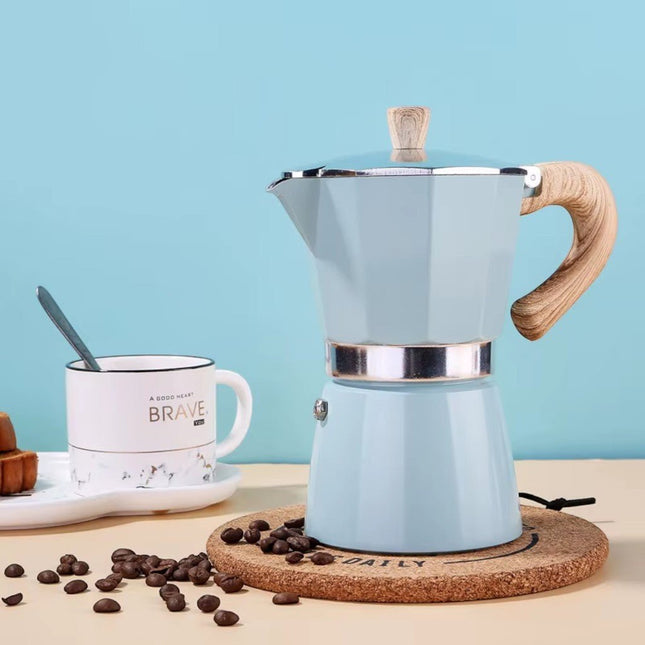 Classic Blue Aluminium Moka Pot | Stovetop Espresso Maker with High-Pressure Extraction | Timeless Design for Rich Coffee 1