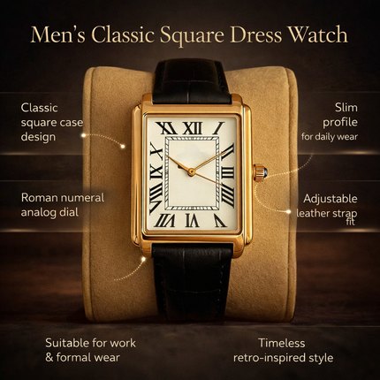 Classic Square | Men's Dress Watch with Roman Numeral Dial | Stylish Timepiece for Any Occasion 3