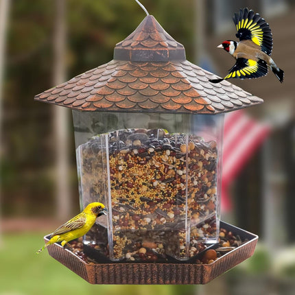Hanging Bird Feeder for Outside, Finch Feeder with Copper Effect Roof, Wild Bird Feeding Station for Garden