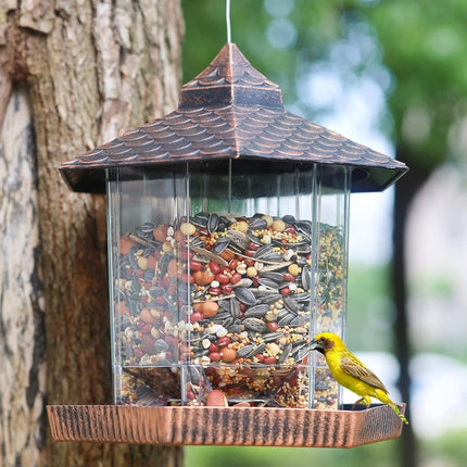 Hanging Bird Feeder for Outside, Finch Feeder with Copper Effect Roof