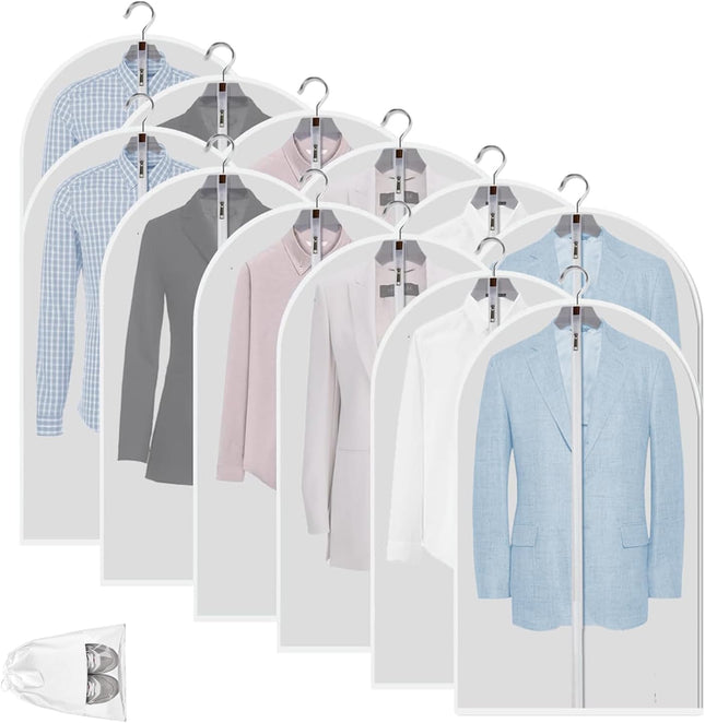 Clear PEVA Garment Storage Bags | Waterproof Clothing Covers with Full-Length Zipper | 12-Pack for Dust Protection and Easy Access 0