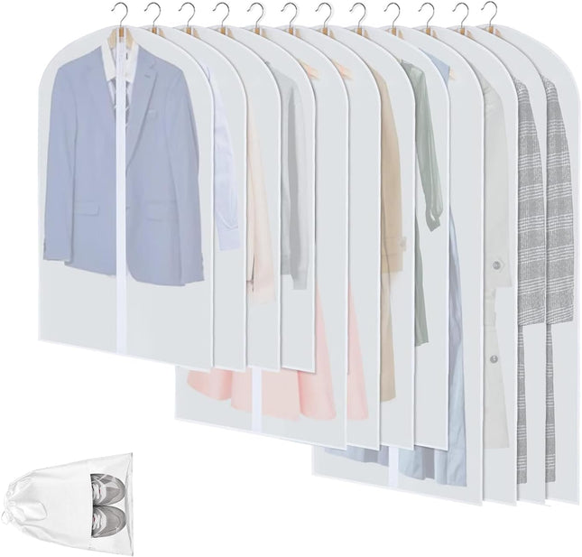 Clear PEVA Garment Storage Bags | Waterproof Clothing Covers with Full-Length Zipper | 12-Pack for Dust Protection and Easy Access 1