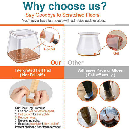 Clear Silicone Chair Leg Caps with Integrated Felt Pads for Smooth Sliding 1