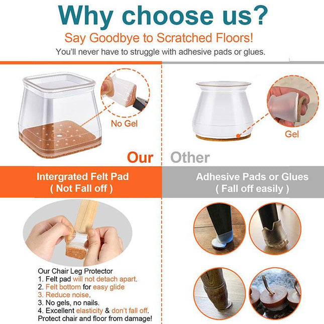 Clear Silicone Chair Leg Caps with Integrated Felt Pads for Smooth Sliding 1