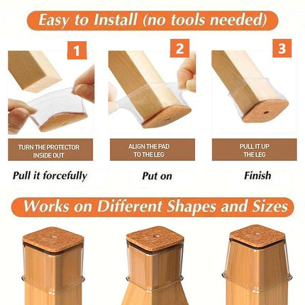 Clear Silicone Chair Leg Caps with Integrated Felt Pads for Smooth Sliding 3
