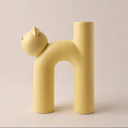 Ceramic Flower Vase with Marble Finish, Cat Statue Home Decor for Living Room and Shelf – image 7