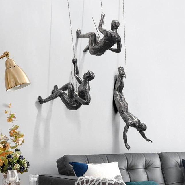 Climbing Figure Wall Sculpture | Resin & Iron Wire Art for Modern Decor 0