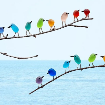 Sea Glass Bird Wall Art, Glass Birds Wall Hanging on Branch