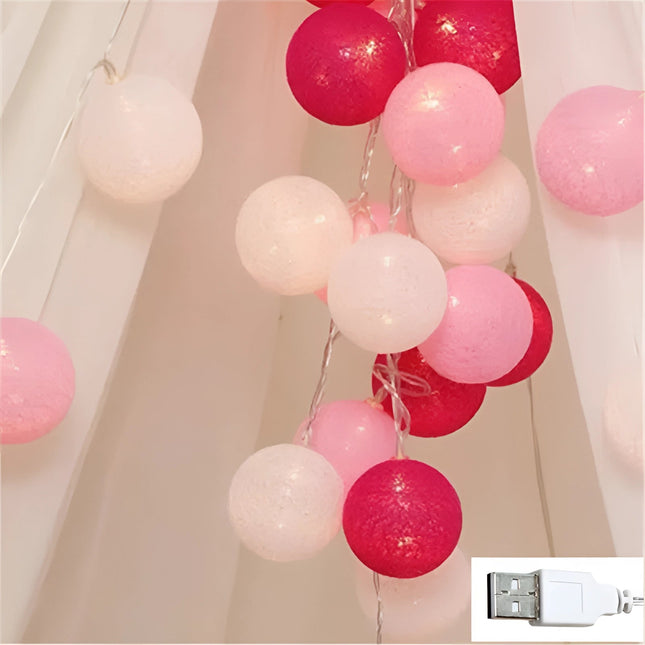 Colorful Cotton Ball String Lights | USB & Battery Powered | Versatile Fairy Lights for Cozy Ambiance 0