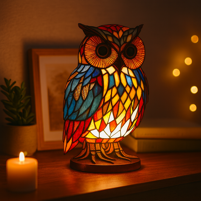 Colorful Stained Glass Table Lamp with Unique Animal Design | Warm Glow for Cozy Ambiance 0