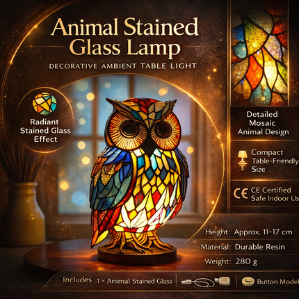 Colorful Stained Glass Table Lamp with Unique Animal Design | Warm Glow for Cozy Ambiance 2