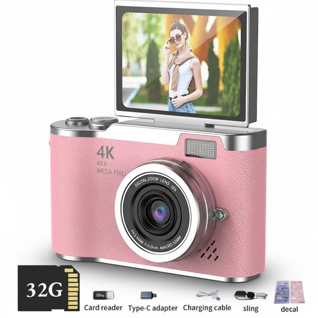 Compact 4K Digital Camera with 180° Flip Screen & 48MP for Easy Selfies 0