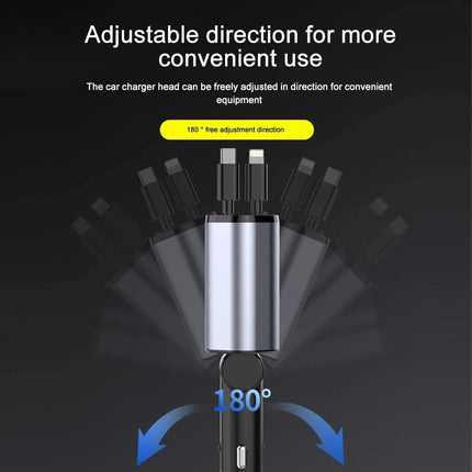 Compact Car Charger | 120W Dual USB Adapter with Retractable Cables | Fast Charging for Multiple Devices 2