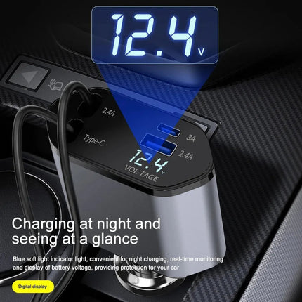 Compact Car Charger | 120W Dual USB Adapter with Retractable Cables | Fast Charging for Multiple Devices 4