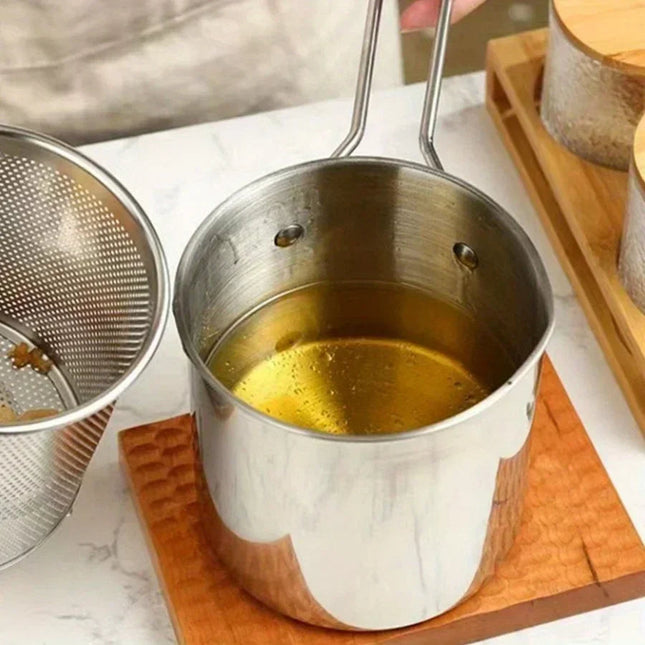 Compact Deep Fryer | 1200ML Stainless Steel Pot with Strainer for Perfectly Crispy Meals 0