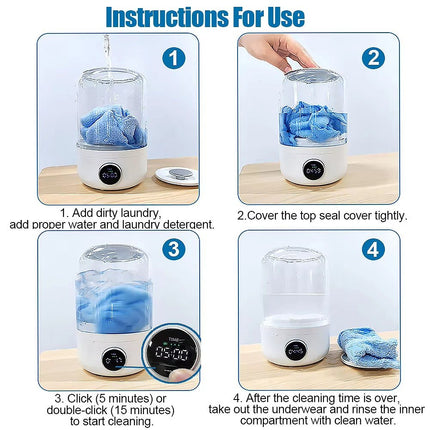 Compact Mini Washing Machine | USB Rechargeable with Dual Cleaning Modes | Portable Solution for Travel and Small Spaces 7